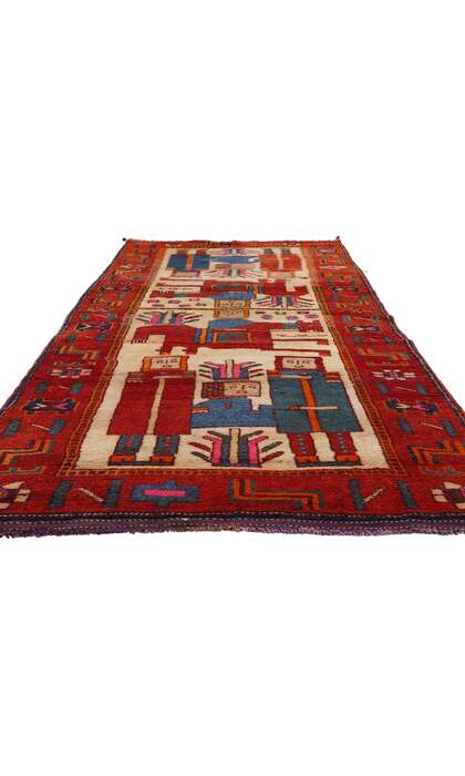 4 x 11 Vintage Kurdish Pictorial Rug 53909