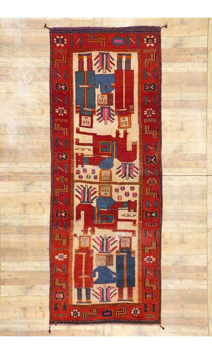 4 x 11 Vintage Kurdish Pictorial Rug 53909