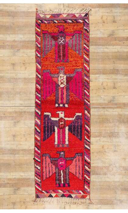 3 x 11 Vintage Red Kurdish Eagle Pictorial Rug Runner 53888