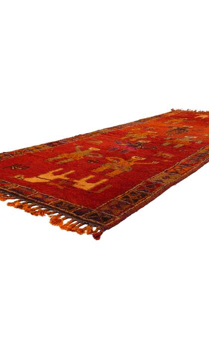 4 x 11 Vintage Red Kurdish Pictorial Rug Runner 53887