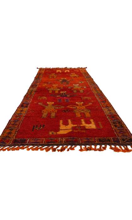 4 x 11 Vintage Red Kurdish Pictorial Rug Runner 53887