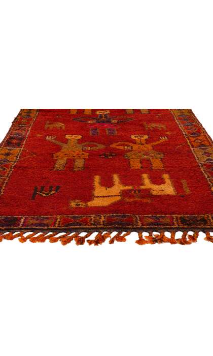 4 x 11 Vintage Red Kurdish Pictorial Rug Runner 53887