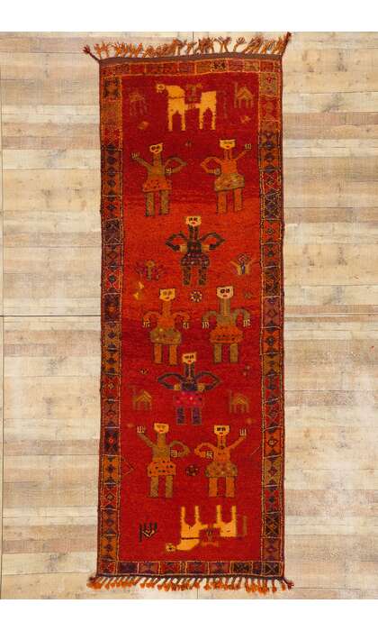 4 x 11 Vintage Red Kurdish Pictorial Rug Runner 53887