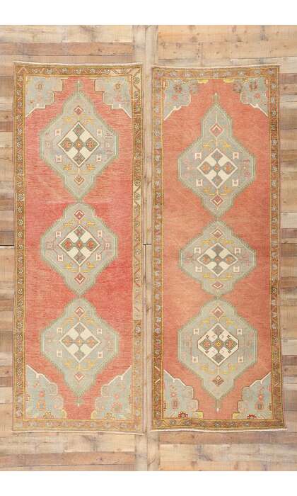 3 x 10 Vintage Red Turkish Oushak Rug 53917 Matching Pair of Runners