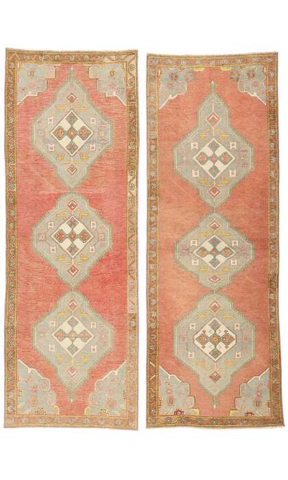 3 x 10 Vintage Red Turkish Oushak Rug 53917 Matching Pair of Runners