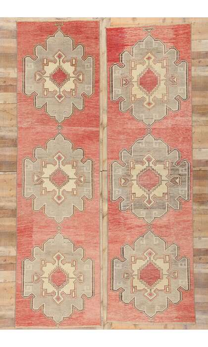 3 x 11 Vintage Red Turkish Oushak Rug 53916 Matching Pair of Runners