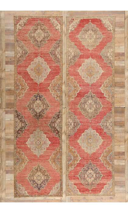 3 x 12 Vintage Red Turkish Oushak Rug 53913 Matching Pair Carpet Runners