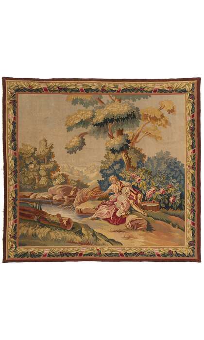 7 x 7 Antique French Aubusson Tapestry 77257