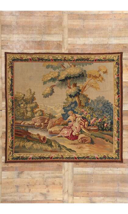 7 x 7 Antique French Aubusson Tapestry 77257