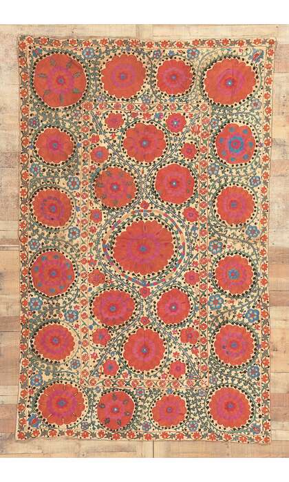 4 x 5 Antique Uzbek Shakhrisyabz Suzani Tapestry 78199