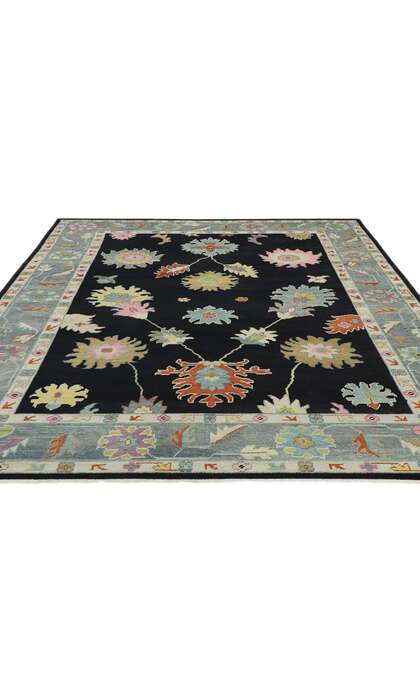 9 x 12 Colorful Black Oushak Rug 30505