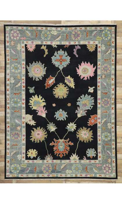 9 x 12 Colorful Black Oushak Rug 30505