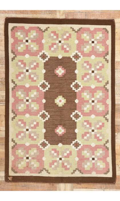 5 x 7 Erik Lundberg Lyckeyby Vintage Swedish Rollakan Rug 78248