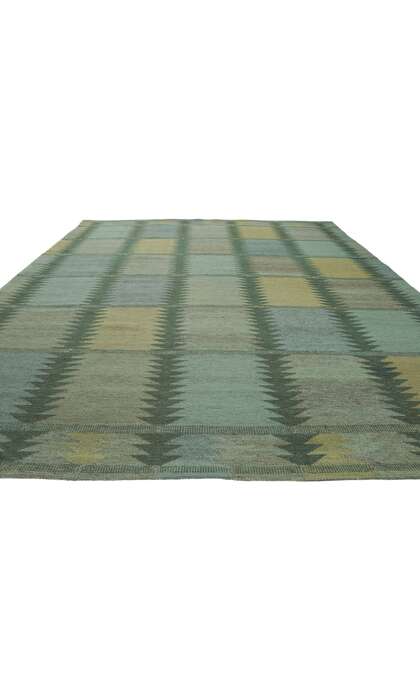 9 x 12 Scandinavian Modern Green Swedish Inspired Kilim Rug 30799