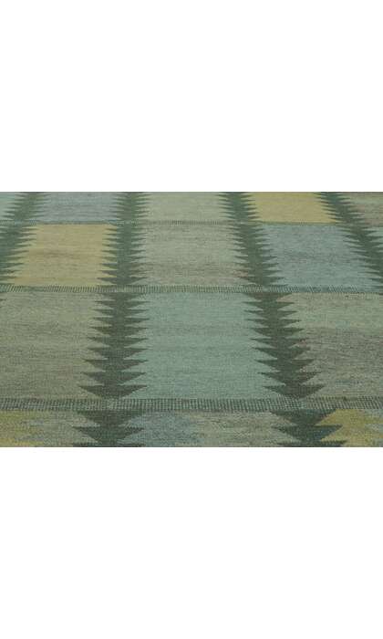 9 x 12 Scandinavian Modern Green Swedish Inspired Kilim Rug 30799