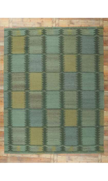 9 x 12 Scandinavian Modern Green Swedish Inspired Kilim Rug 30799