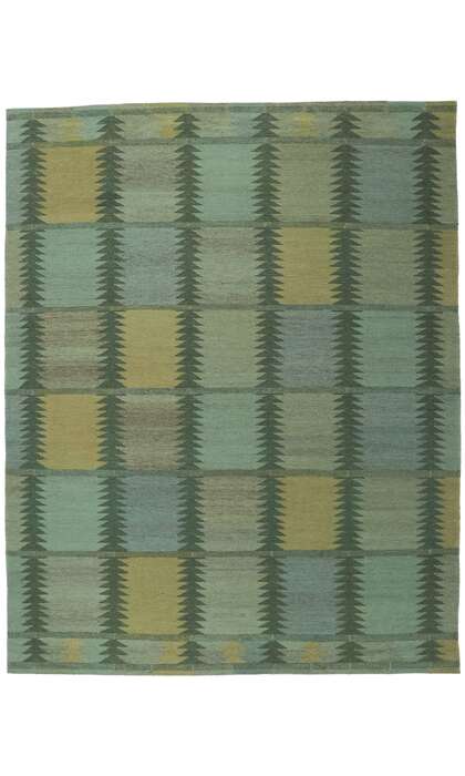 9 x 12 Scandinavian Modern Green Swedish Inspired Kilim Rug 30799