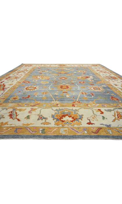 11 x 15 Colorful Turkish Blue Oushak Rug 52368