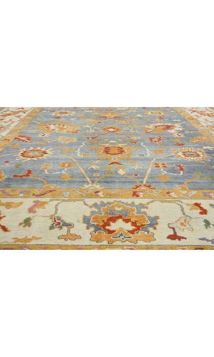 11 x 15 Colorful Turkish Blue Oushak Rug 52368