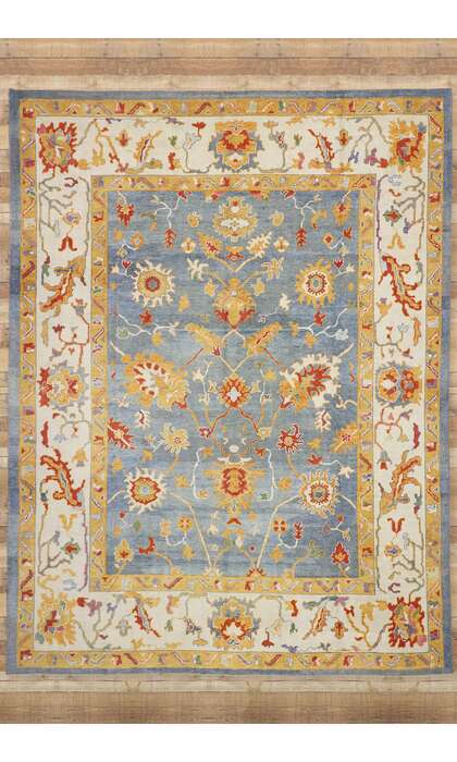11 x 15 Colorful Turkish Blue Oushak Rug 52368