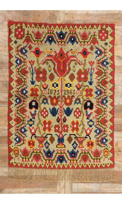 5 x 6 Vintage Finnish Porin Tienoot Ryijy Rug 78268