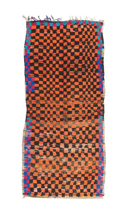 4 x 9 Vintage Checkered Moroccan Azilal Rug 21507