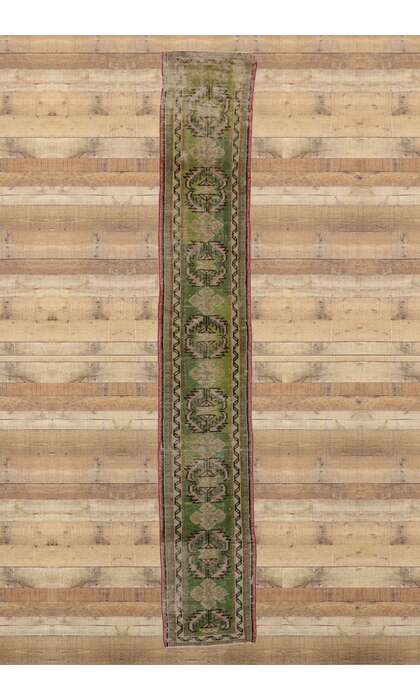 2 x 11 Vintage Green Turkish Oushak Rug Runner 51713