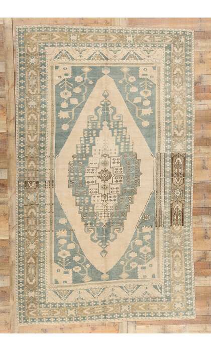 7 x 11 Vintage Green Turkish Oushak Rug 53681