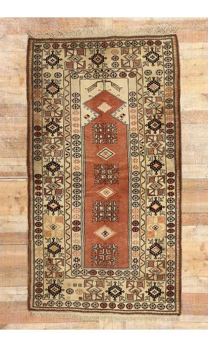 4 x 7 Vintage Turkish Oushak Prayer Rug 78217