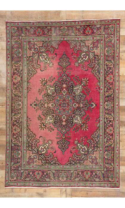 7 x 10 Vintage Pink Persian Tabriz Rug 76465