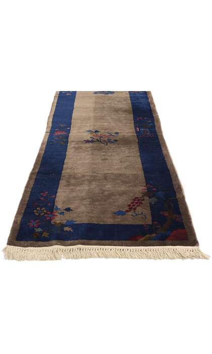 3 x 14 Antique Brown Chinese Floral Peking Rug Runner 78200