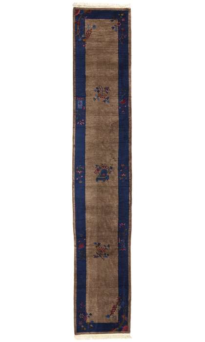 3 x 14 Antique Brown Chinese Floral Peking Rug Runner 78200