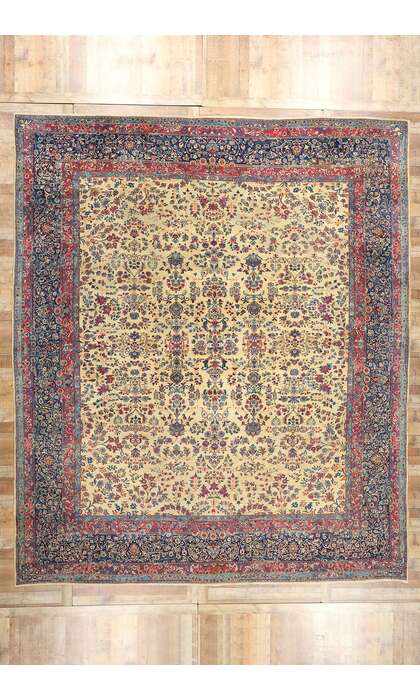 13 x 15 Antique Persian Floral Kerman Rug 77377