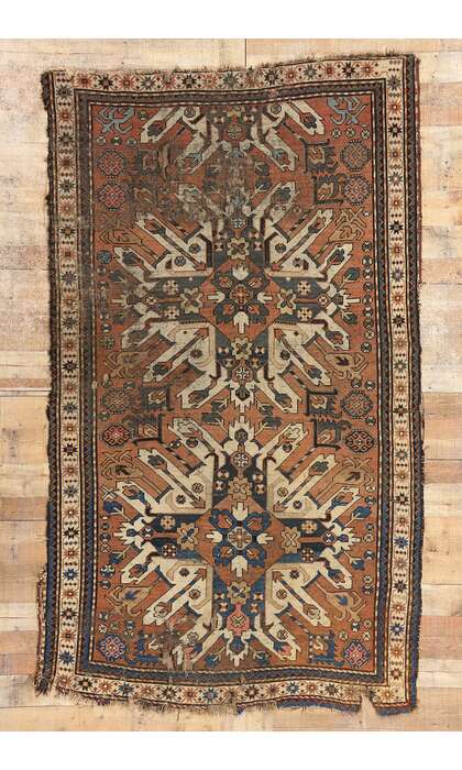 5 x 8 Antique Sunburst Eagle Kazak Rug Caucasian Chelaberd Karabagh Carpet 78779