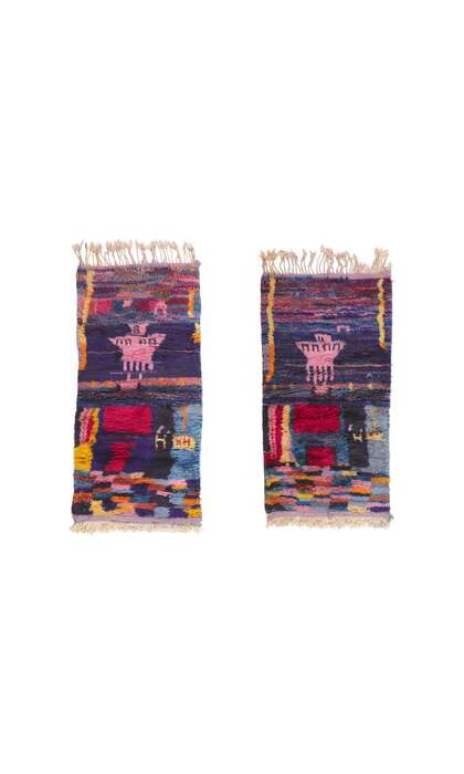 Matching Pair of Colorful Moroccan Beni Ourain Rugs