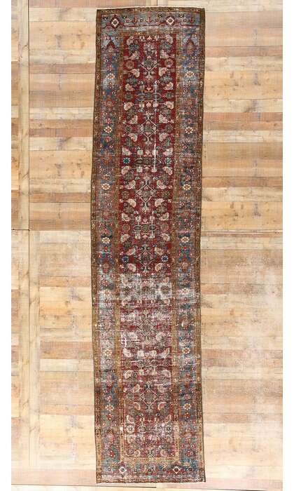3 x 15 Antique-Worn Persian Malayer Rug Runner 60975