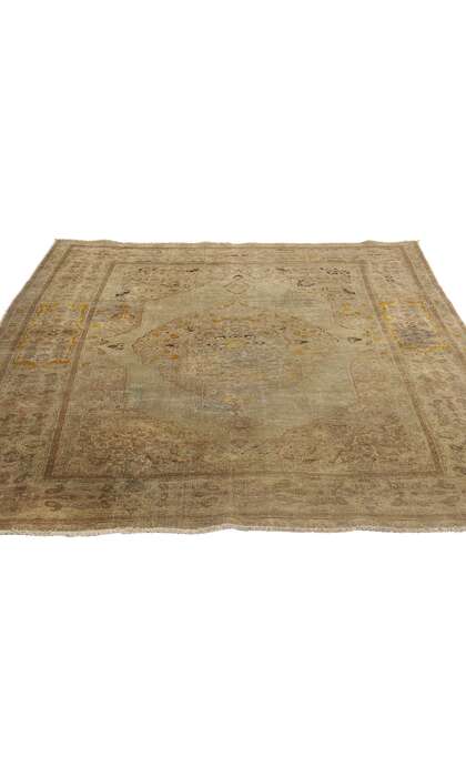 4 x 5 Vintage Earth-Tone Persian Tabriz Rug 78785