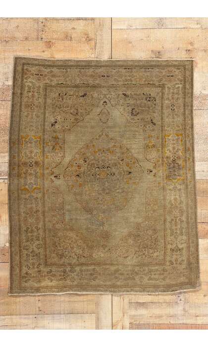4 x 5 Vintage Earth-Tone Persian Tabriz Rug 78785