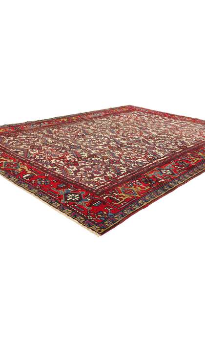 7 x 9 Antique Ivory Persian Dragon Serapi Heriz Rug 78768