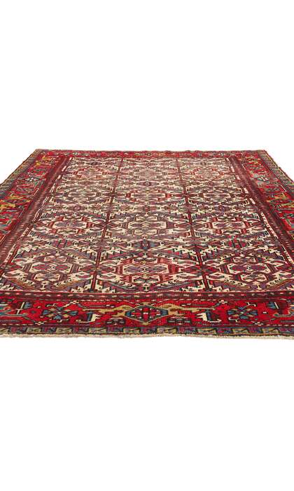 7 x 9 Antique Ivory Persian Dragon Serapi Heriz Rug 78768
