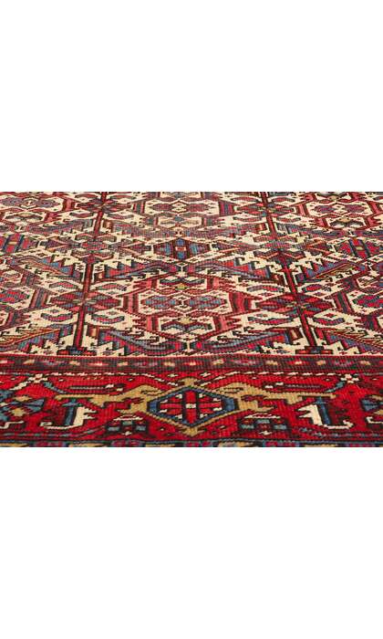 7 x 9 Antique Ivory Persian Dragon Serapi Heriz Rug 78768