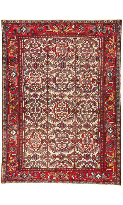 7 x 9 Antique Ivory Persian Dragon Serapi Heriz Rug 78768