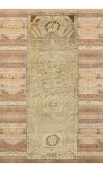 5 x 15 Vintage Neutral Turkish Oushak Rug 50582