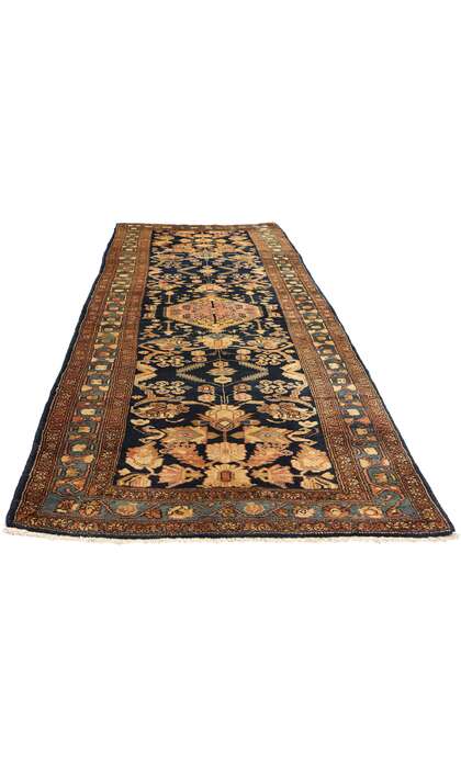4 x 11 Antique Navy Blue Persian Hamadan Rug Runner 73245