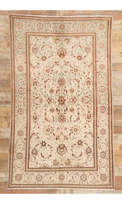 4 x 7 Antique Neutral Persian Kashan Rug 53764