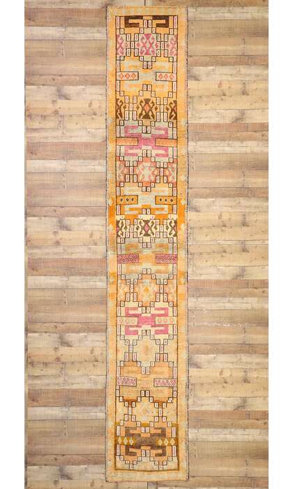 3 x 15 Vintage Orange Turkish Oushak Rug Runner 52666