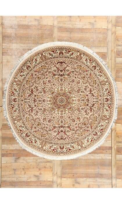 8 x 8 Vintage Chinese Tabriz Wool and Silk Round Area Rug 74981