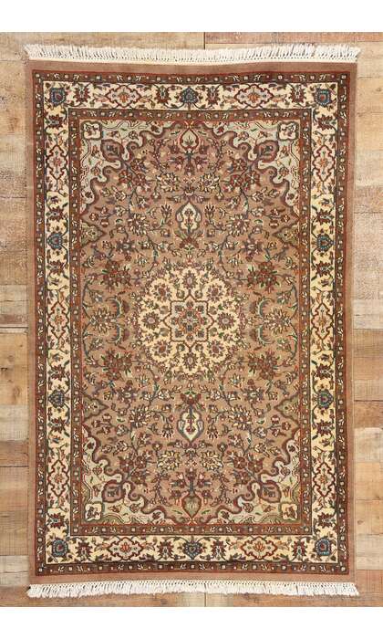 4 x 6 Earth-Tone Vintage Indian Isfahan Rug 78783
