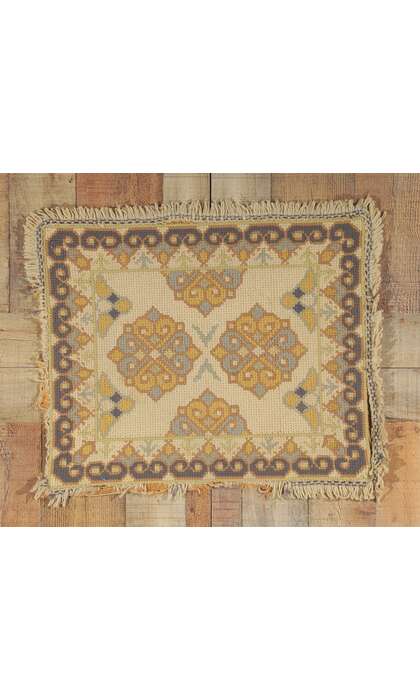 2 x 2 Antique Portuguese Needlepoint Arraiolos Rug 73318