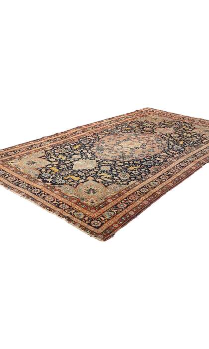 4 x 7 Antique Persian Tabriz Rug Safavid Medallion and Animal Carpet 78772